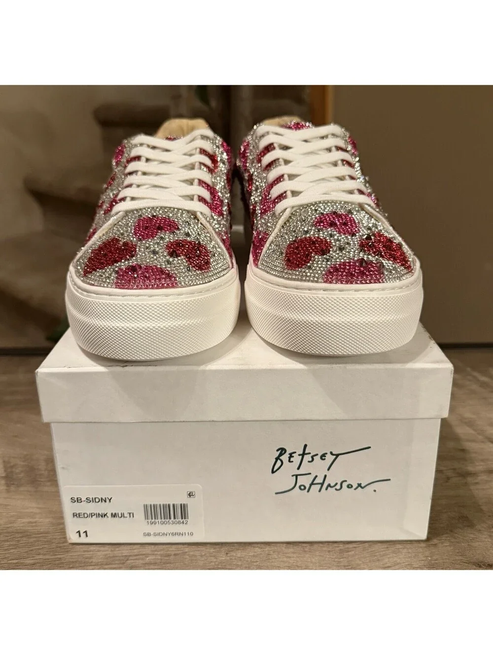 Blue By Betsey Johnson Heart Rhinestone Sidny Platform Sneakers Size 11 Pink/Red